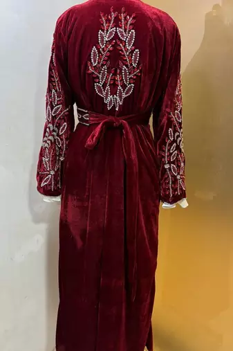 Maroon velvet jacket designer moroccan takchita kaftan