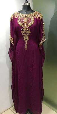 Wine beautiful arabic gold beaded work farasha kaftan 1