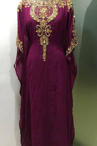Wine beautiful arabic gold beaded work farasha kaftan