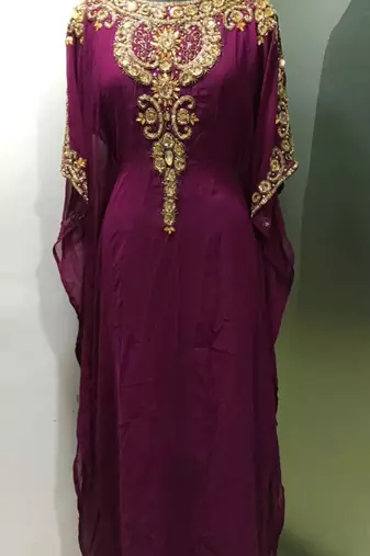 Wine beautiful arabic gold beaded work farasha kaftan
