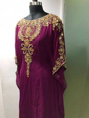 Wine beautiful arabic gold beaded work farasha kaftan 2