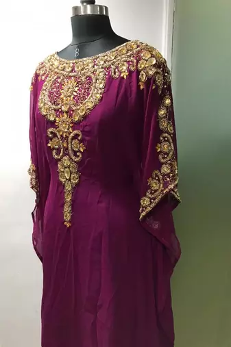 Wine beautiful arabic gold beaded work farasha kaftan