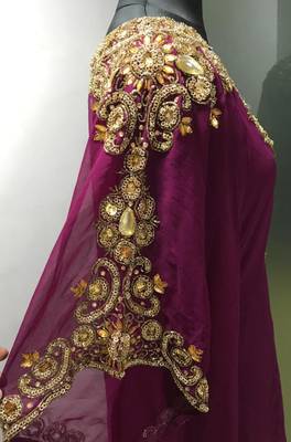 Wine beautiful arabic gold beaded work farasha kaftan 3