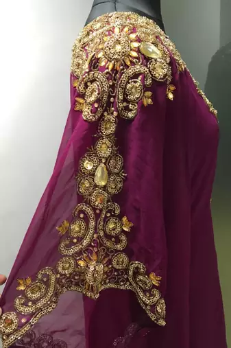 Wine beautiful arabic gold beaded work farasha kaftan