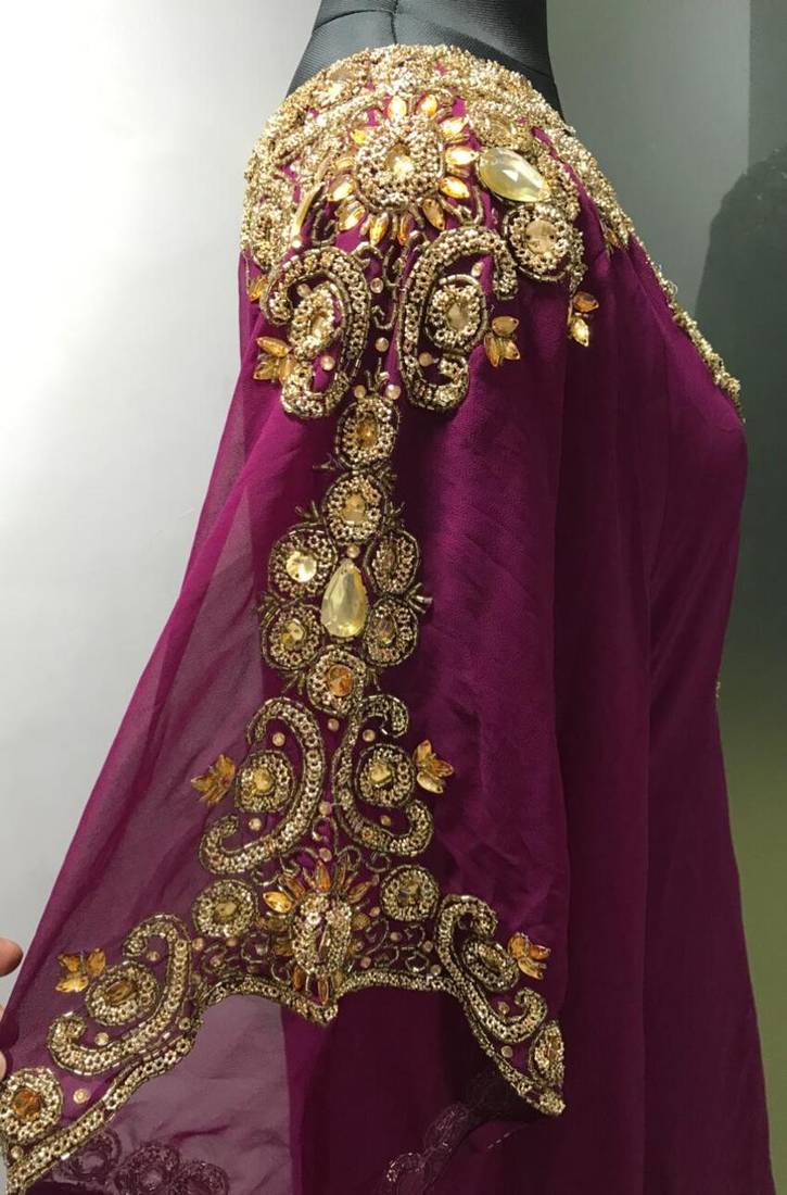 Wine beautiful arabic gold beaded work farasha kaftan