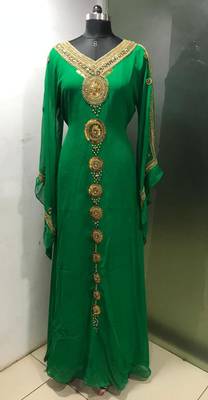 Green a line arabic gold work kaftan 1
