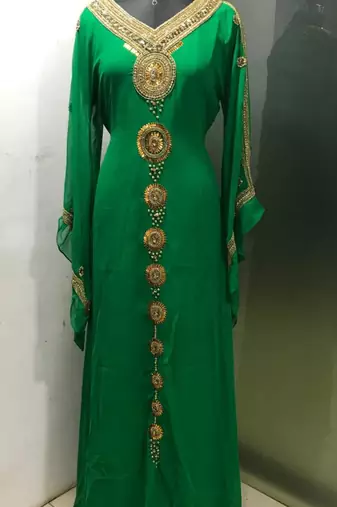 Green a line arabic gold work kaftan