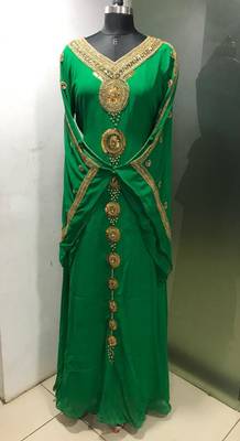 Green a line arabic gold work kaftan 2