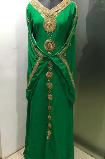 Green a line arabic gold work kaftan