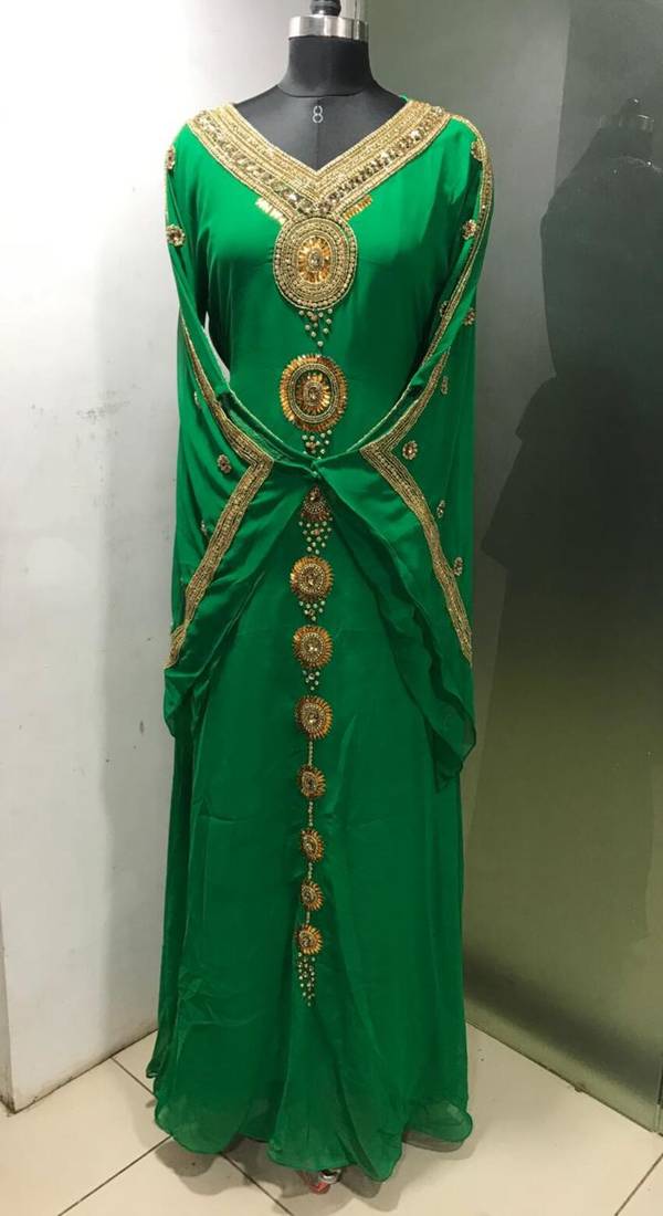 Green a line arabic gold work kaftan