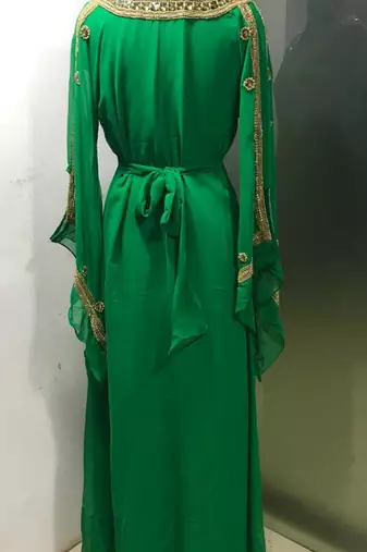 Green a line arabic gold work kaftan