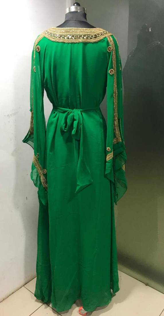 Green a line arabic gold work kaftan