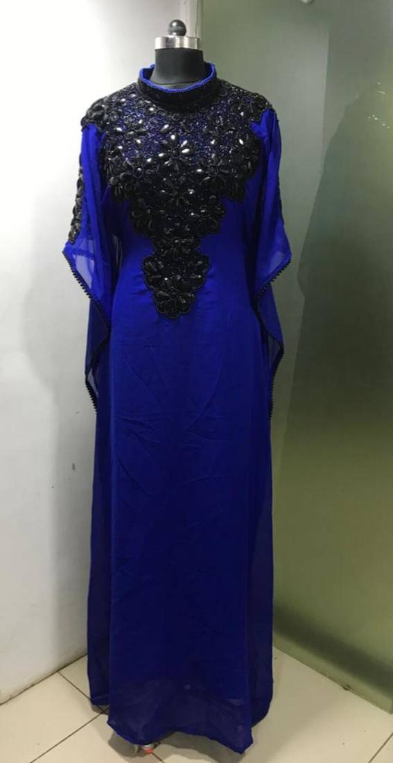 Royal blue fancy dubai black beaded farasha