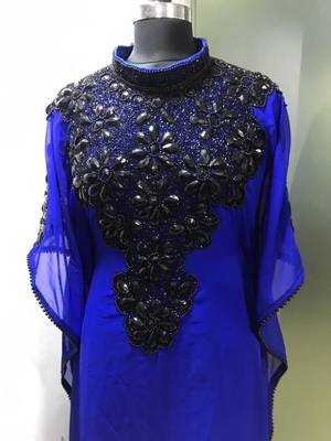 Royal blue fancy dubai black beaded farasha 2