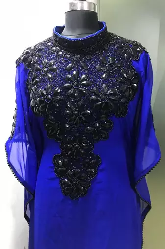 Royal blue fancy dubai black beaded farasha