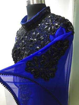 Royal blue fancy dubai black beaded farasha 3
