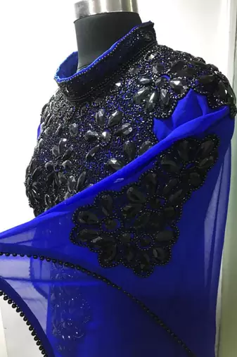 Royal blue fancy dubai black beaded farasha