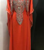 Orange heavy silver stone work arabic farasha kaftan
