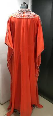 Orange heavy silver stone work arabic farasha kaftan 3