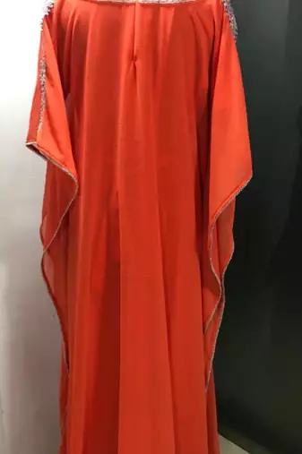 Orange heavy silver stone work arabic farasha kaftan