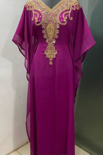 Magenta fancy gold beading work farasha kaftan