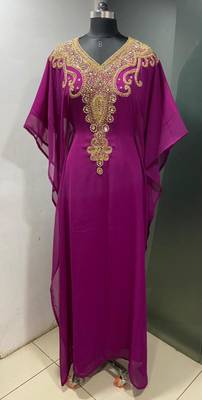 Magenta fancy gold beading work farasha kaftan 2