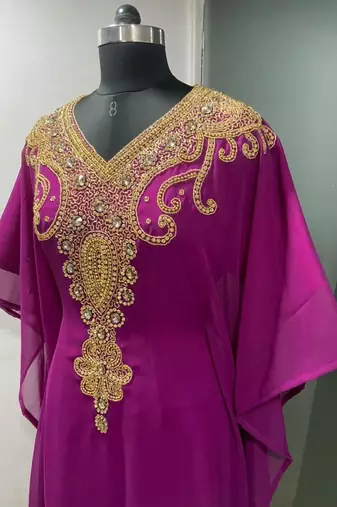 Magenta fancy gold beading work farasha kaftan