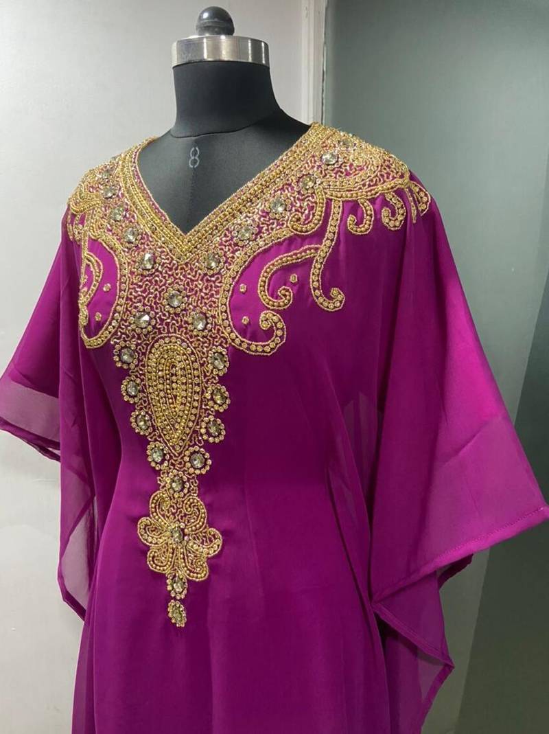 Magenta fancy gold beading work farasha kaftan