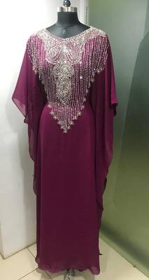 Wine fancy silver beaded farasha kaftan 1