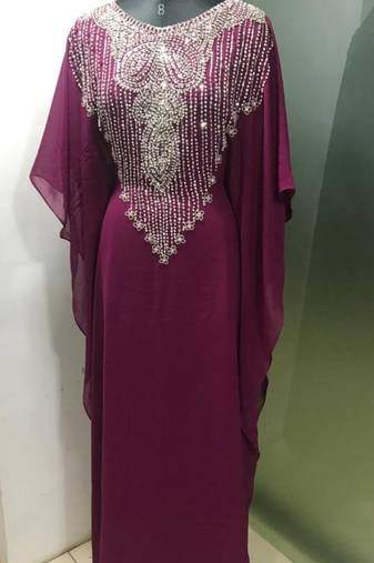 Wine fancy silver beaded farasha kaftan