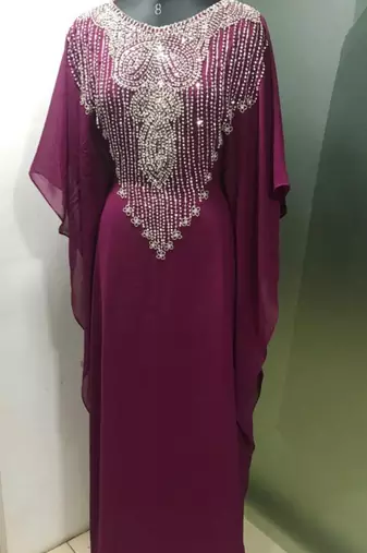 Wine fancy silver beaded farasha kaftan