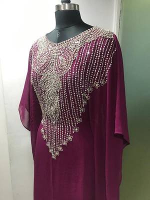 Wine fancy silver beaded farasha kaftan 2