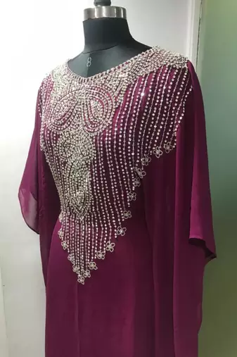 Wine fancy silver beaded farasha kaftan