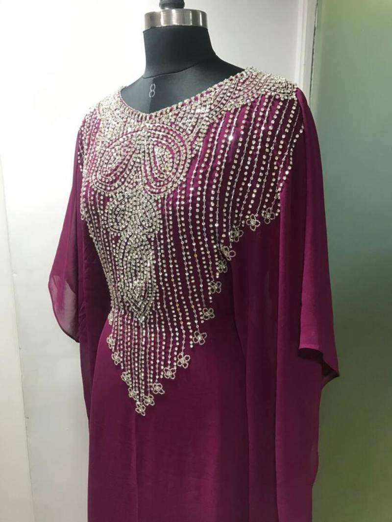 Wine fancy silver beaded farasha kaftan