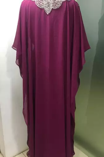 Wine fancy silver beaded farasha kaftan