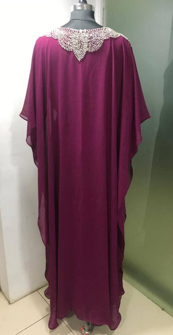 Wine fancy silver beaded farasha kaftan