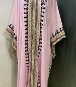 Baby pink arabic gold and white embroidery work jalabiya kaftan