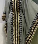 Grey arabic gold and white embroidery work jalabiya kaftan