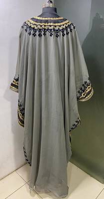 Grey arabic gold and white embroidery work jalabiya kaftan 3