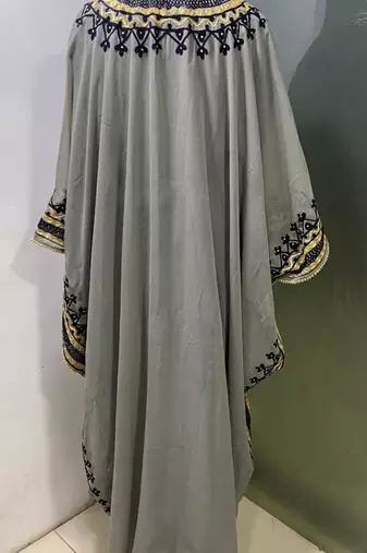 Grey arabic gold and white embroidery work jalabiya kaftan