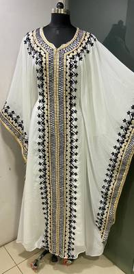 White arabic gold and white embroidery work jalabiya kaftan 1