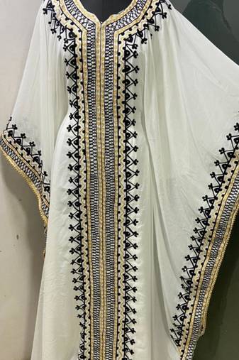 White arabic gold and white embroidery work jalabiya kaftan