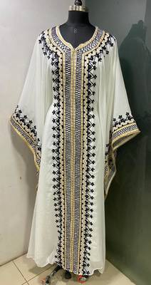 White arabic gold and white embroidery work jalabiya kaftan 2