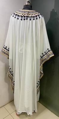 White arabic gold and white embroidery work jalabiya kaftan 3