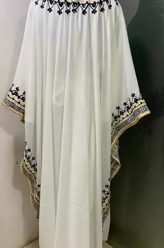 White arabic gold and white embroidery work jalabiya kaftan