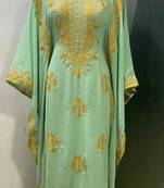 Pistachio green modern arabic gold embroidery work farasha kaftan