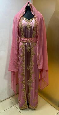 Peach satin jacket style moroccan takchita kaftan 1