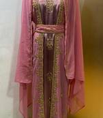 Peach satin jacket style moroccan takchita kaftan