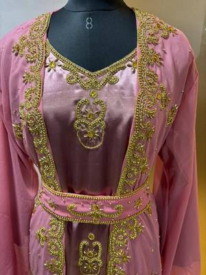 Peach satin jacket style moroccan takchita kaftan 2
