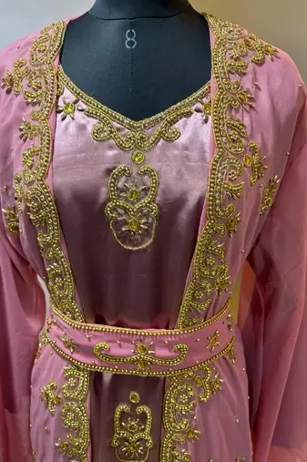 Peach satin jacket style moroccan takchita kaftan